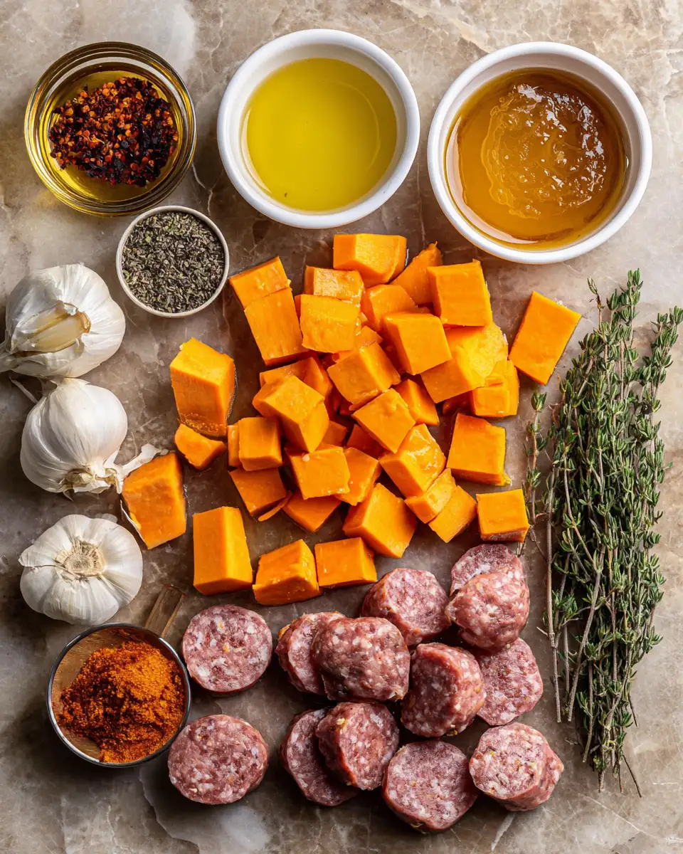 Savory Meets Sweet: Sausage and Sweet Potatoes in a Honey Garlic Symphony 3 Ingredients for Savory Meets Sweet: Sausage and Sweet Potatoes in a Honey Garlic Symphony
