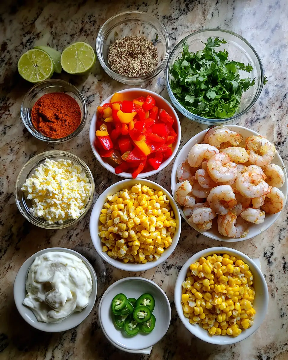 Ingredients for Sizzle and Spice: Irresistible Shrimp and Mexican Street Corn Skillet