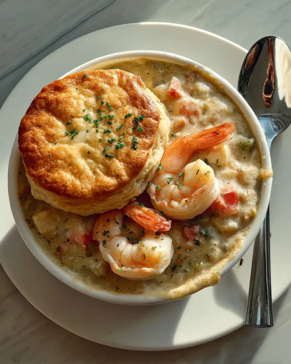 Final dish - Decadent Delights: Unveiling the Shrimp & Lobster Biscuit Pot Pie