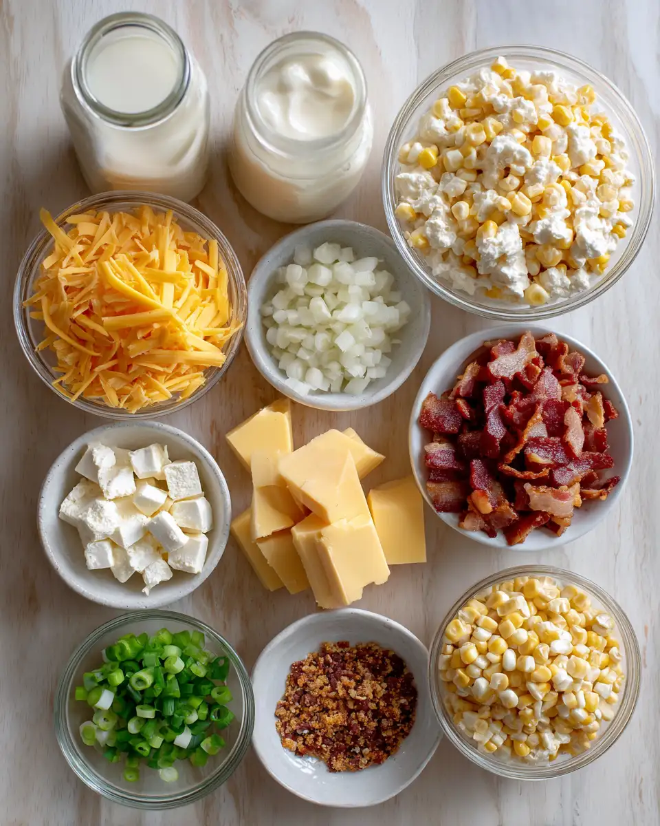 Ingredients for Creamy Cheddar Corn with Bacon: A Slow Cooker Sensation