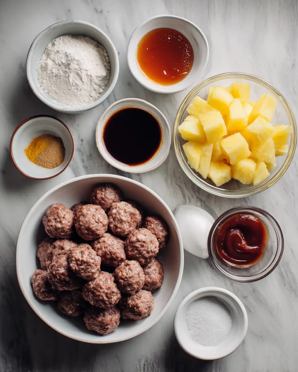 Ingredients for Tantalizing Slow Cooker Pineapple Barbecue Meatballs for Effortless Entertaining