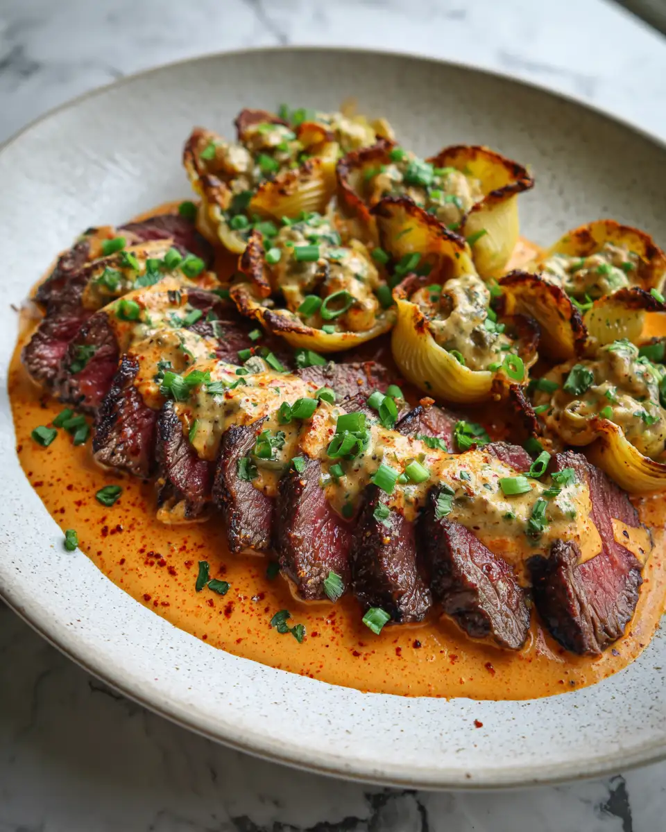 Final dish - Savor the Smoky Creamy Paprika Steak Shells Sensation