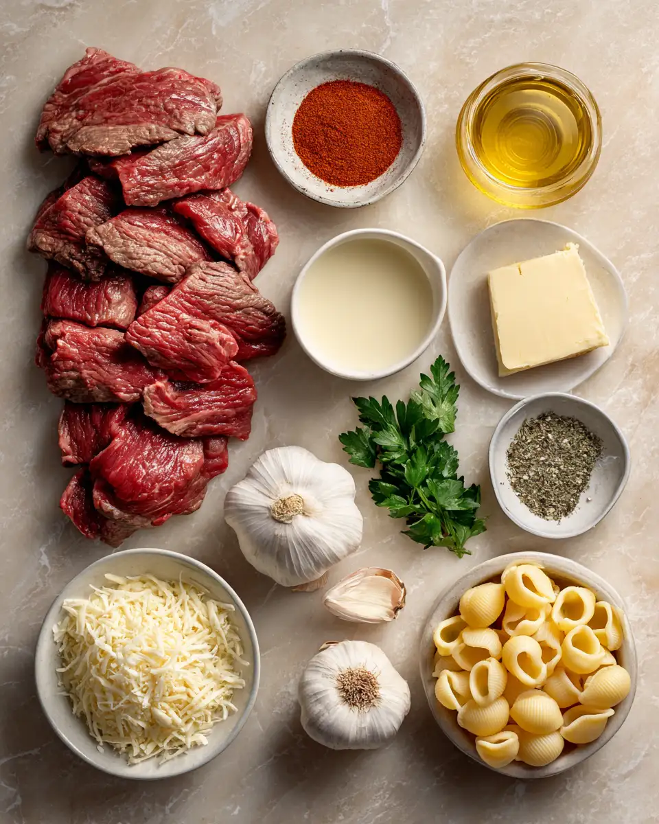 Ingredients for Savor the Smoky Creamy Paprika Steak Shells Sensation
