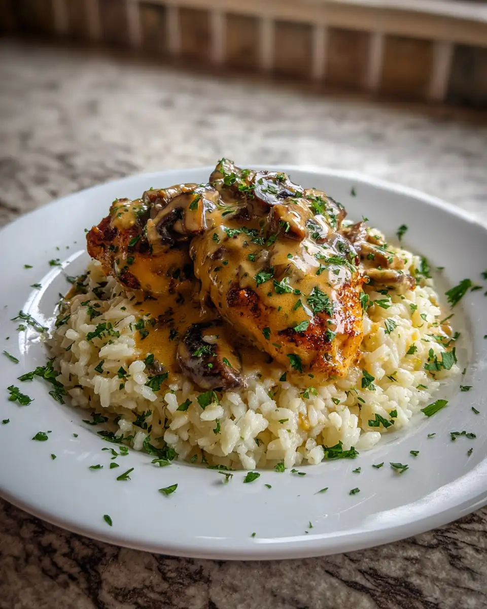 Final dish - Hearty Comfort on a Plate: Smothered Chicken and Rice Delight