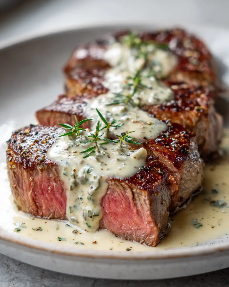 Final dish - Sizzle and Drizzle: Perfecting Steak with Creamy Garlic Sauce