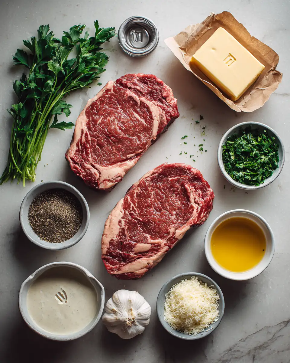 Ingredients for Sizzle and Drizzle: Perfecting Steak with Creamy Garlic Sauce