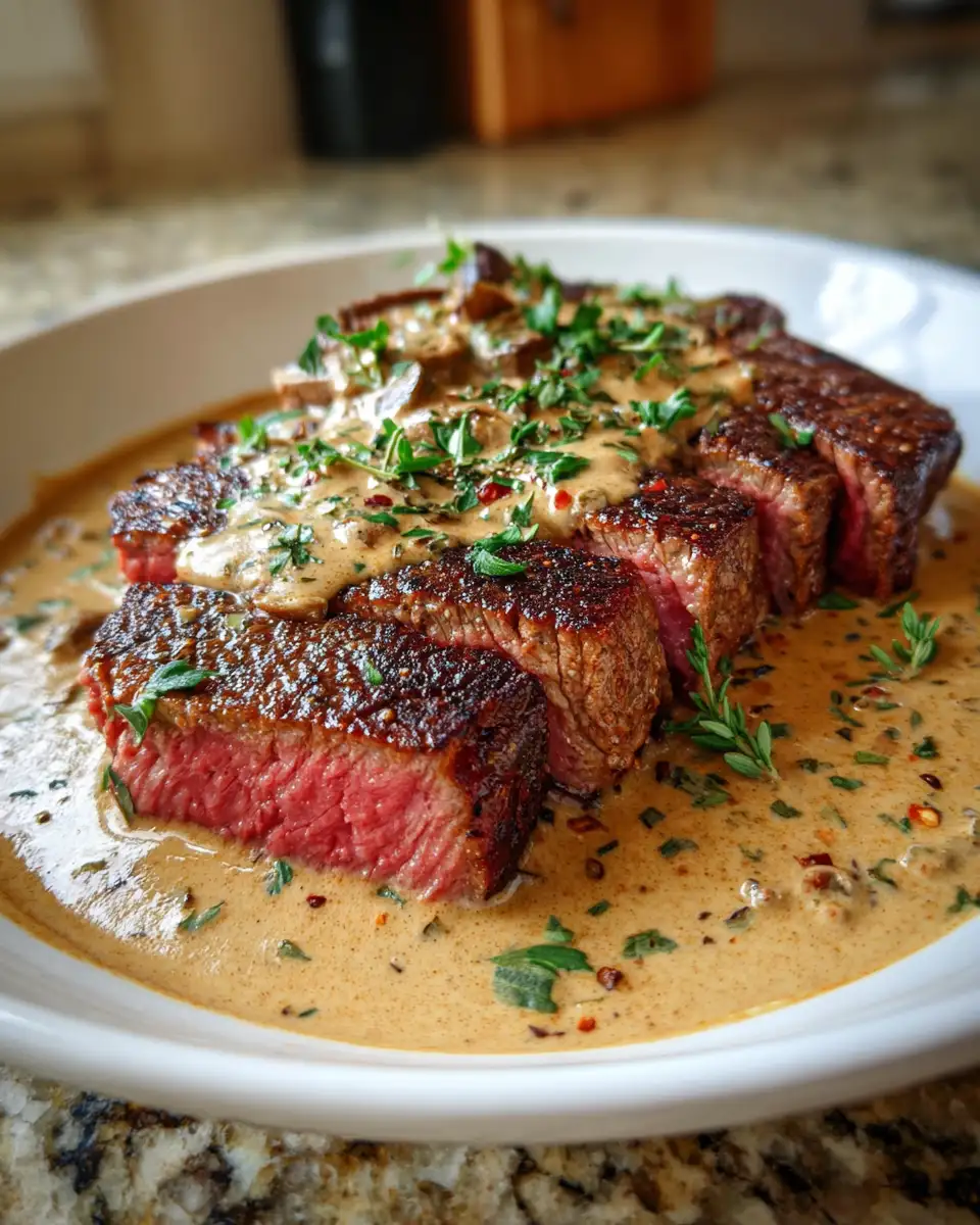 Final dish - Sizzle and Sip: Steak with Whiskey Garlic Cream Sauce Delight