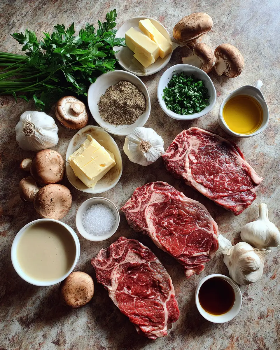 Ingredients for Sizzle and Sip: Steak with Whiskey Garlic Cream Sauce Delight