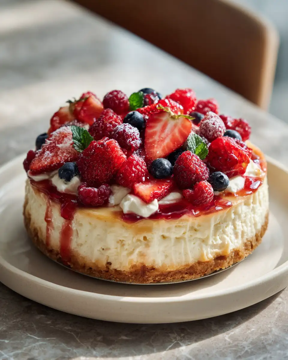 Final dish - Sweet Summer Bliss: Berry and Peach Cheesecake Delight
