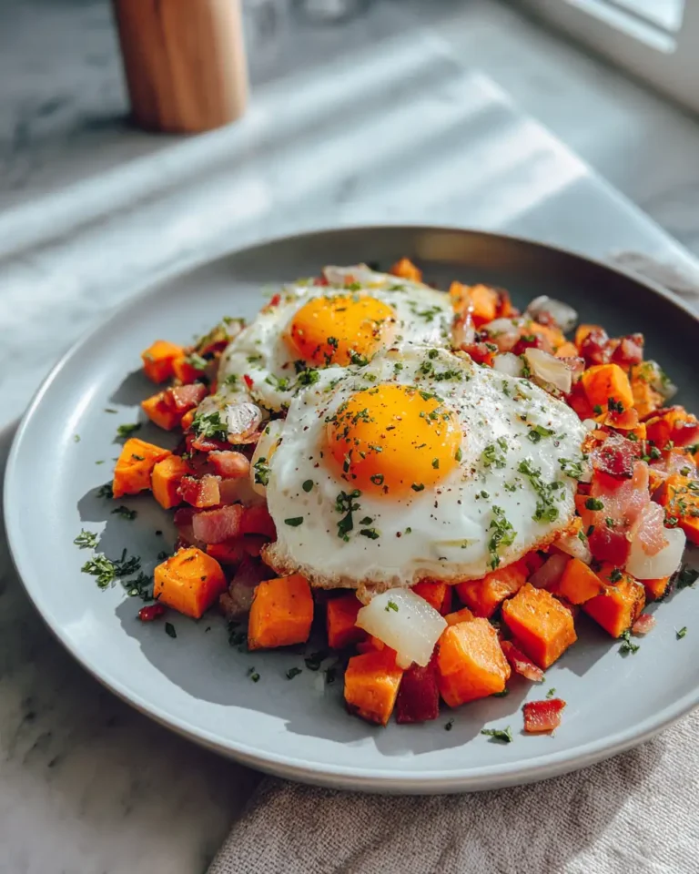 Savory Morning Delight: Sweet Potato Bacon Hash with Eggs - Featured Image
