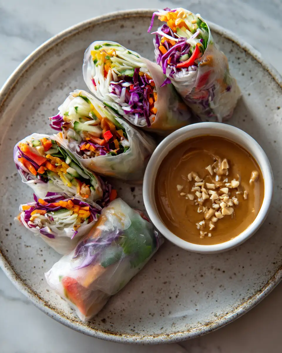 Crunchy Vegetable Spring Rolls with Irresistible Peanut Sauce Delight 6 Final dish - Crunchy Vegetable Spring Rolls with Irresistible Peanut Sauce Delight