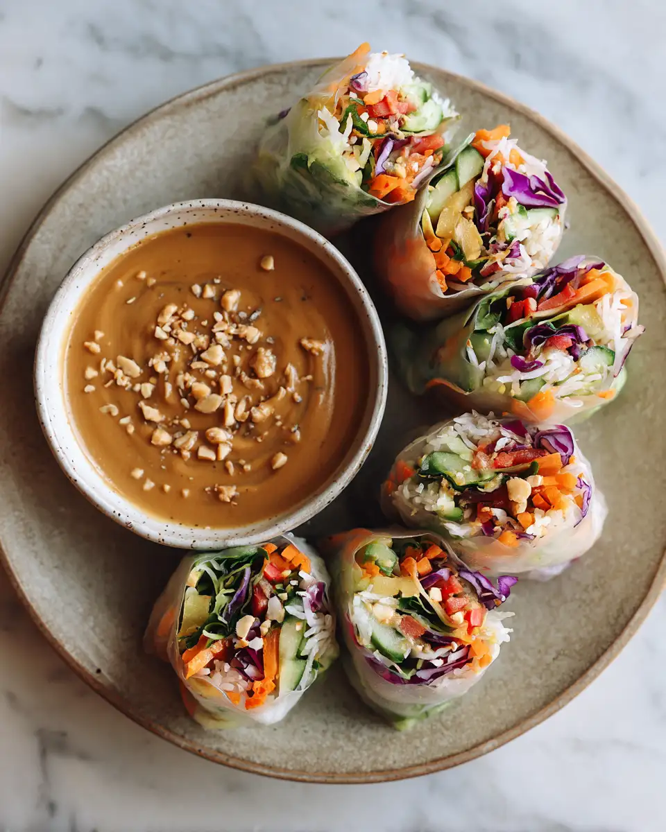 Crunchy Vegetable Spring Rolls with Irresistible Peanut Sauce Delight 6 Final dish - Crunchy Vegetable Spring Rolls with Irresistible Peanut Sauce Delight