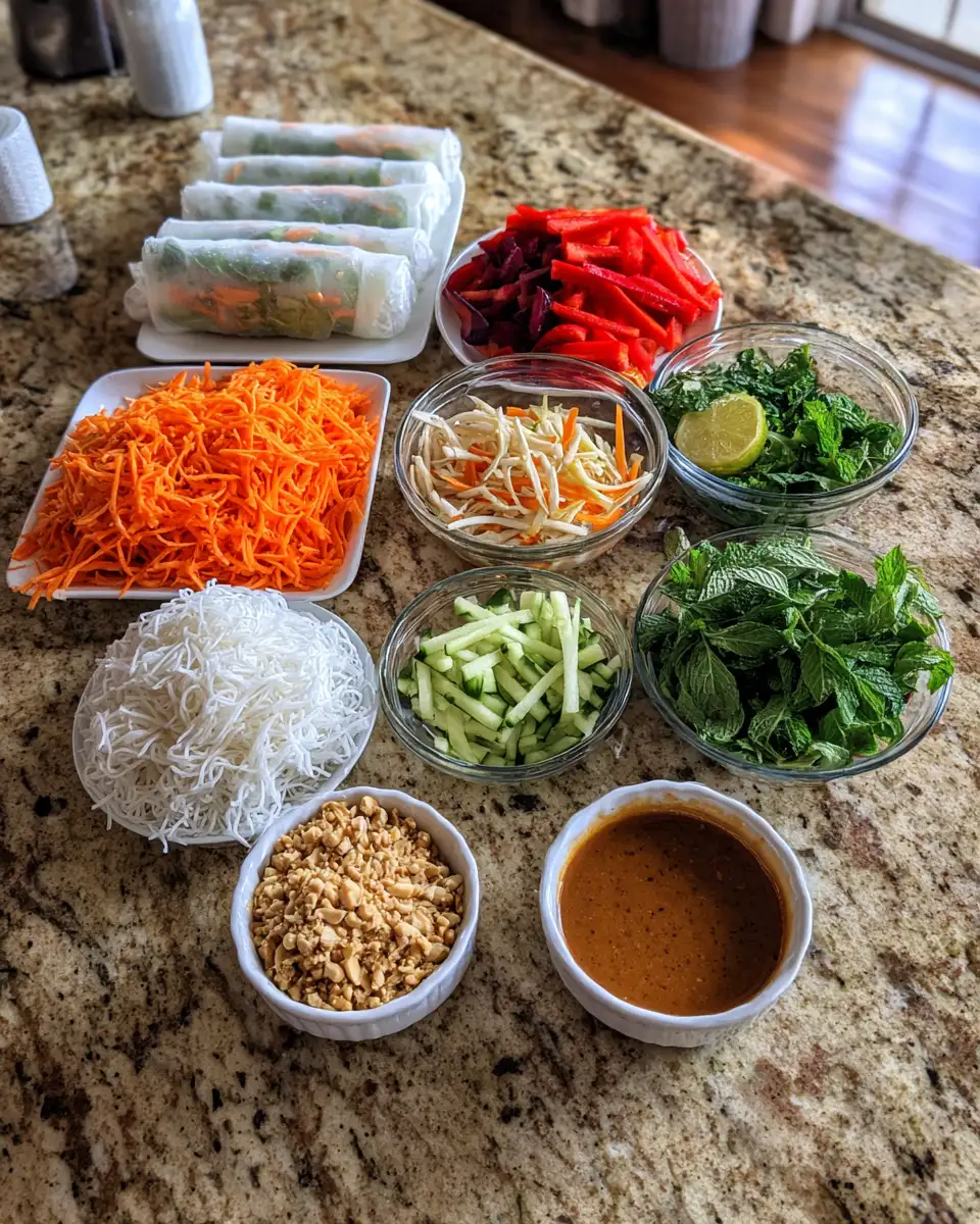 Crunchy Vegetable Spring Rolls with Irresistible Peanut Sauce Delight 4 Ingredients for Crunchy Vegetable Spring Rolls with Irresistible Peanut Sauce Delight