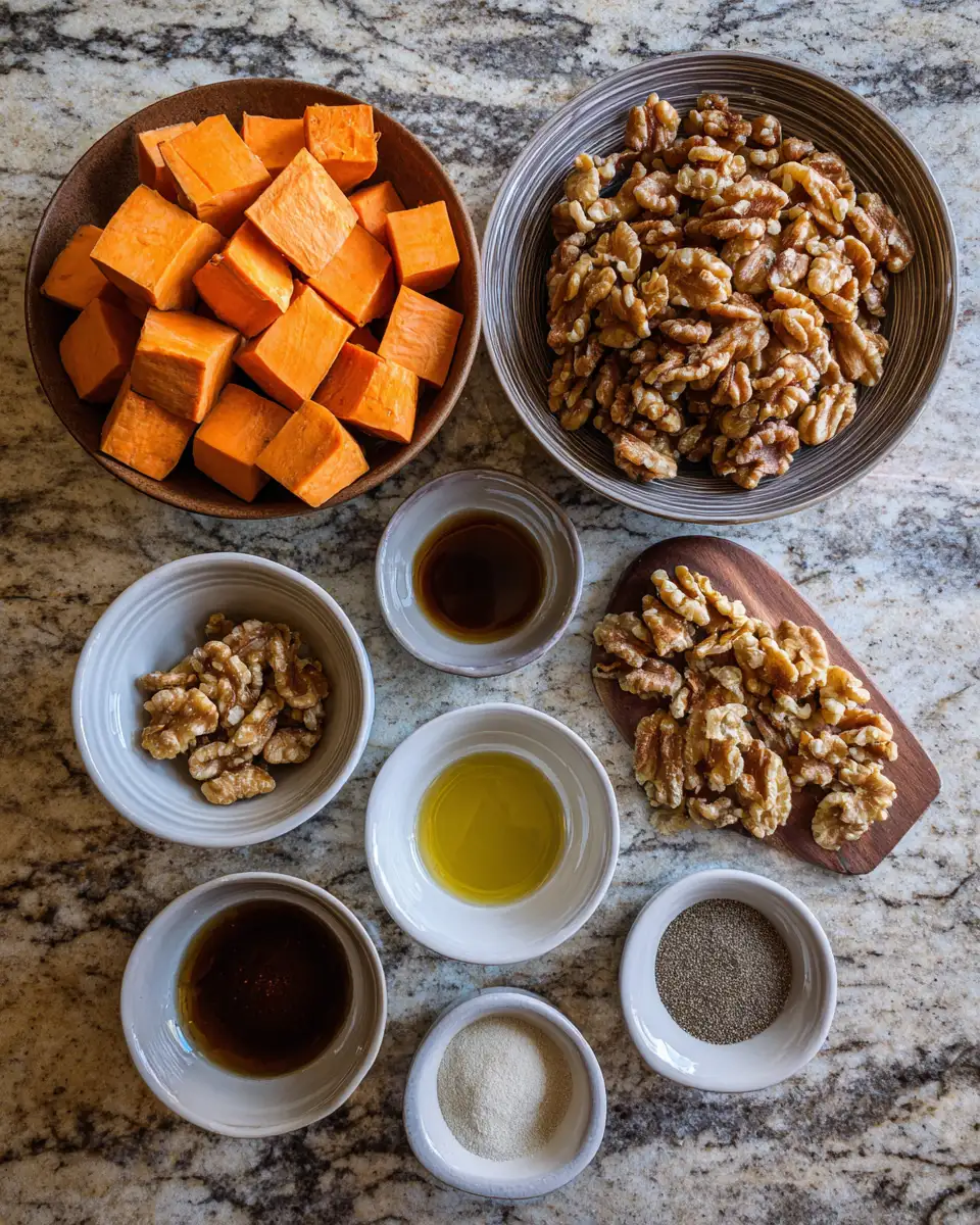 Sweet Symphony: Walnut Maple Roasted Sweet Potatoes Delight 4 Ingredients for Sweet Symphony: Walnut Maple Roasted Sweet Potatoes Delight