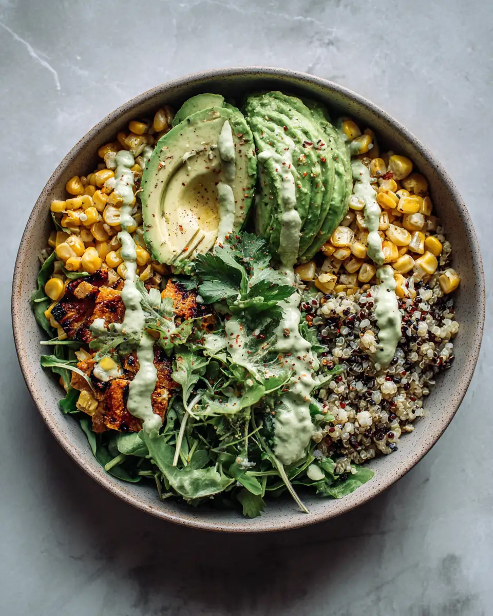 Avocado & Roasted Corn Bowl Bliss with Cilantro Cream Sauce - Featured Image