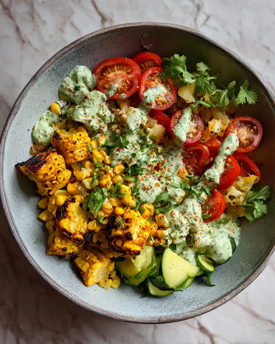 Final dish - Avocado & Roasted Corn Bowl Bliss with Cilantro Cream Sauce