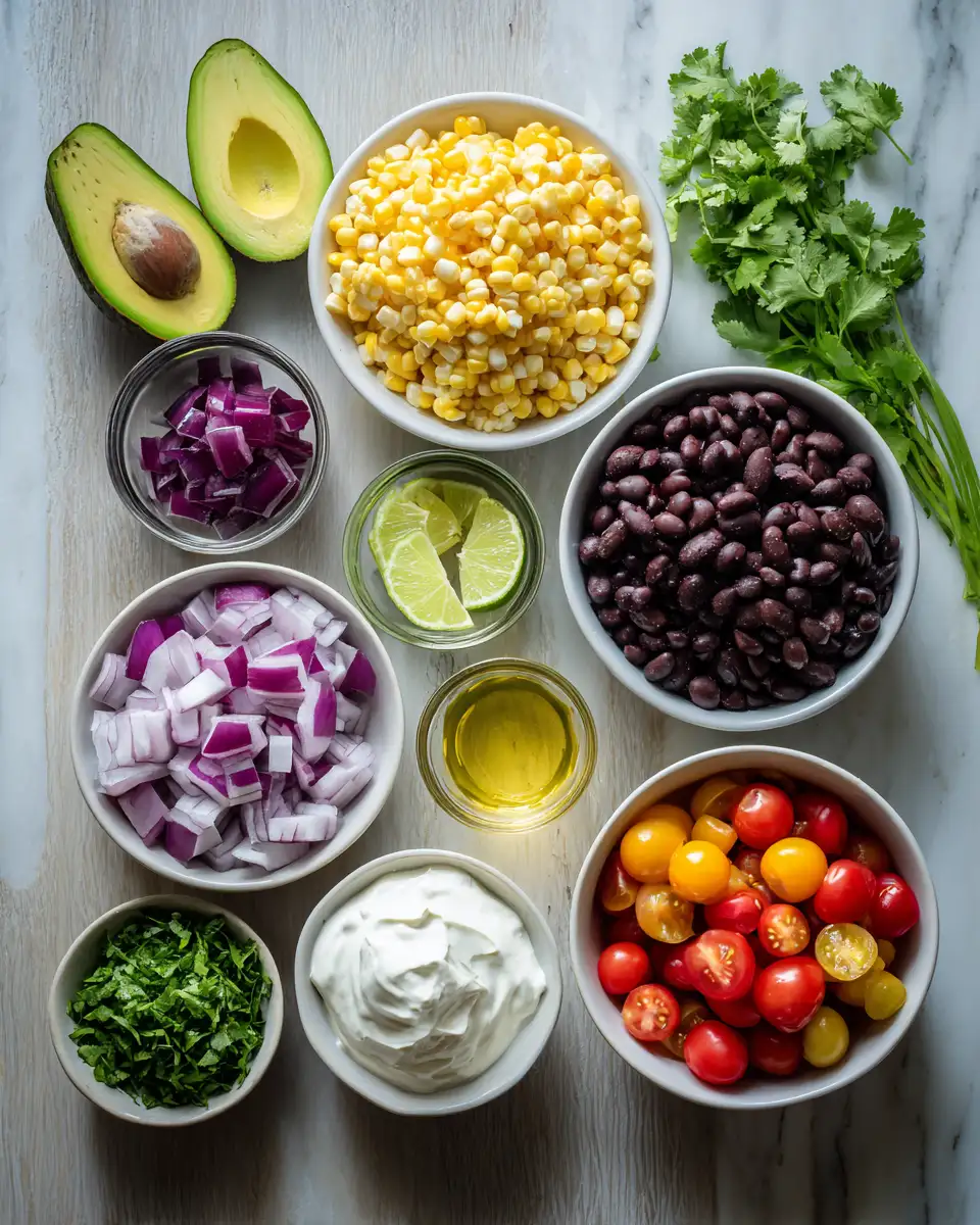 Ingredients for Avocado & Roasted Corn Bowl Bliss with Cilantro Cream Sauce