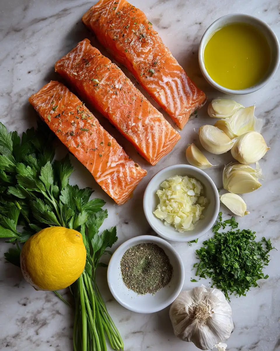 Ingredients for Zesty and Savory Delight: Baked Lemon Garlic Salmon Experience
