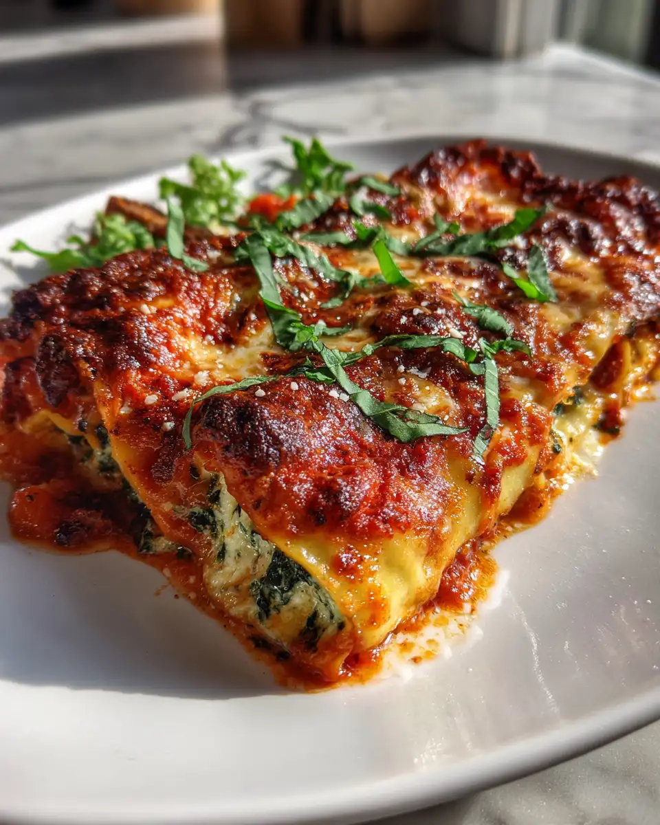 Final dish - Irresistibly Cheesy Baked Ricotta Spinach Cannelloni Delight