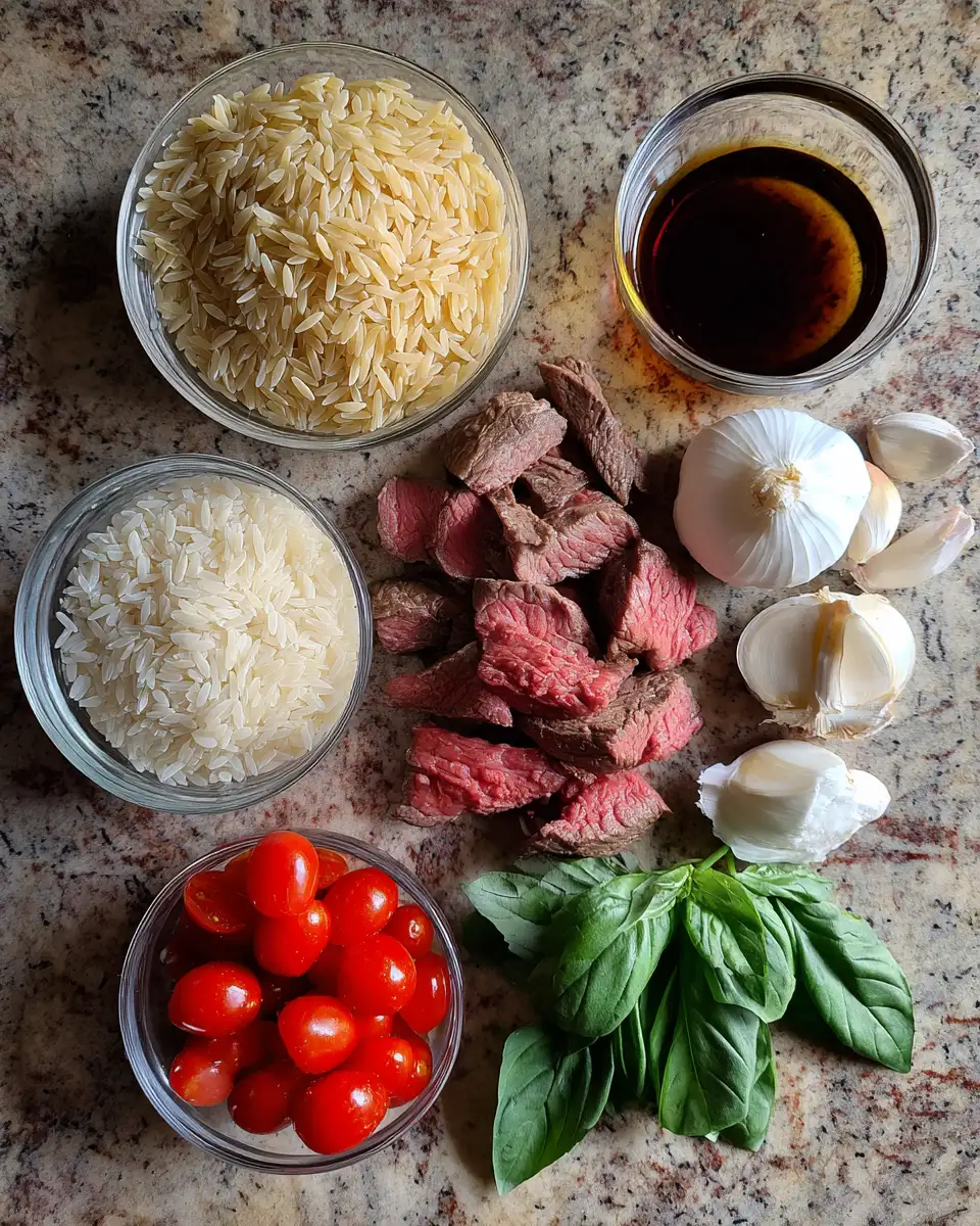 Ingredients for Savor the Flavor: Balsamic Steak Orzo Delight