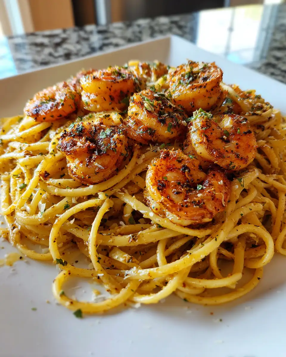 Final dish - Savor the Spice: Blackened Shrimp Alfredo Pasta Delight