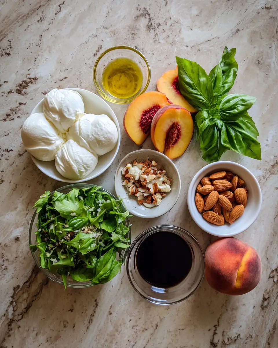 Summer's Sweet Symphony: Caramelized Peach Burrata Salad Delight 4 Ingredients for Summer's Sweet Symphony: Caramelized Peach Burrata Salad Delight