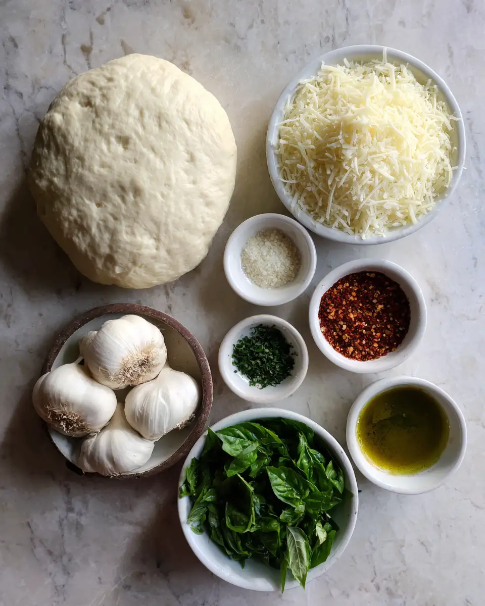 Ingredients for Ultimate Cheesy Basil Garlic Pizza Bliss