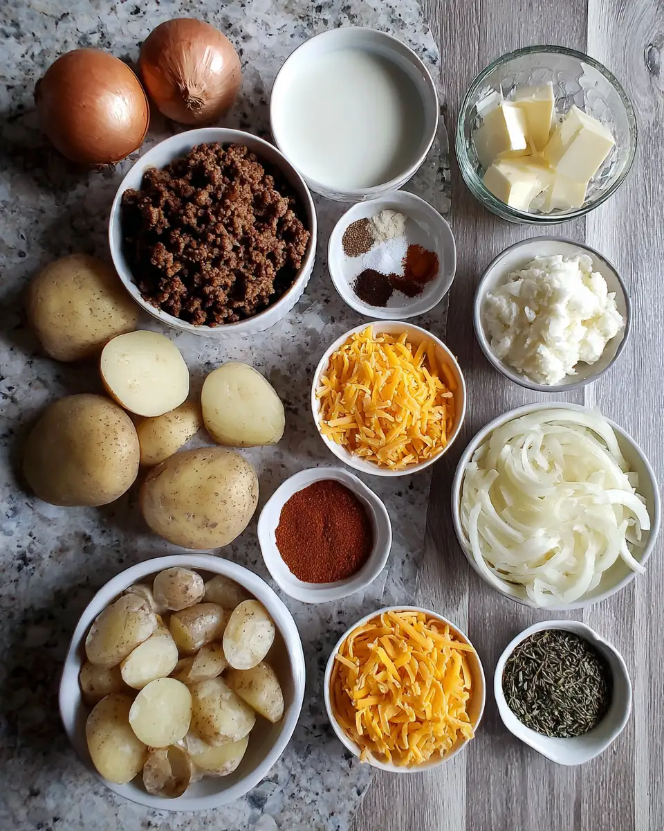 Ultimate Comfort: Cheesy Beef and Potato Bake Delight 4 Ingredients for Ultimate Comfort: Cheesy Beef and Potato Bake Delight