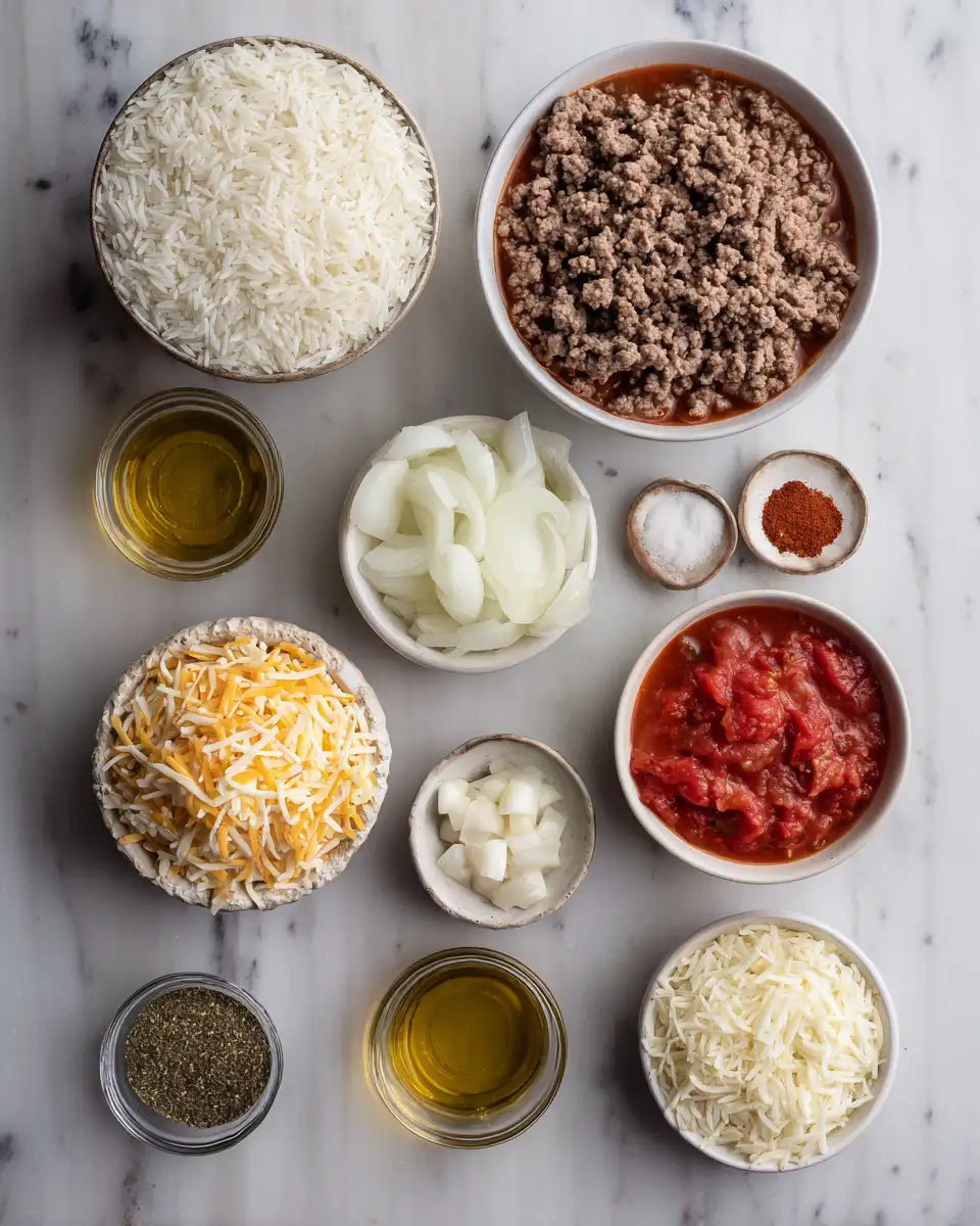 Ultimate Comfort: Cheesy Beef Rice Bake Bliss 4 Ingredients for Ultimate Comfort: Cheesy Beef Rice Bake Bliss