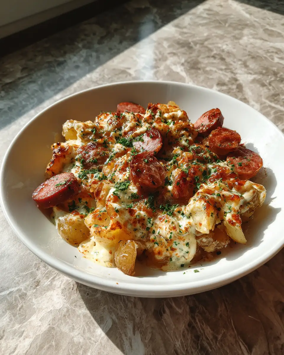 Final dish - Irresistible Cheesy Ranch Potatoes and Smoked Sausage Delight