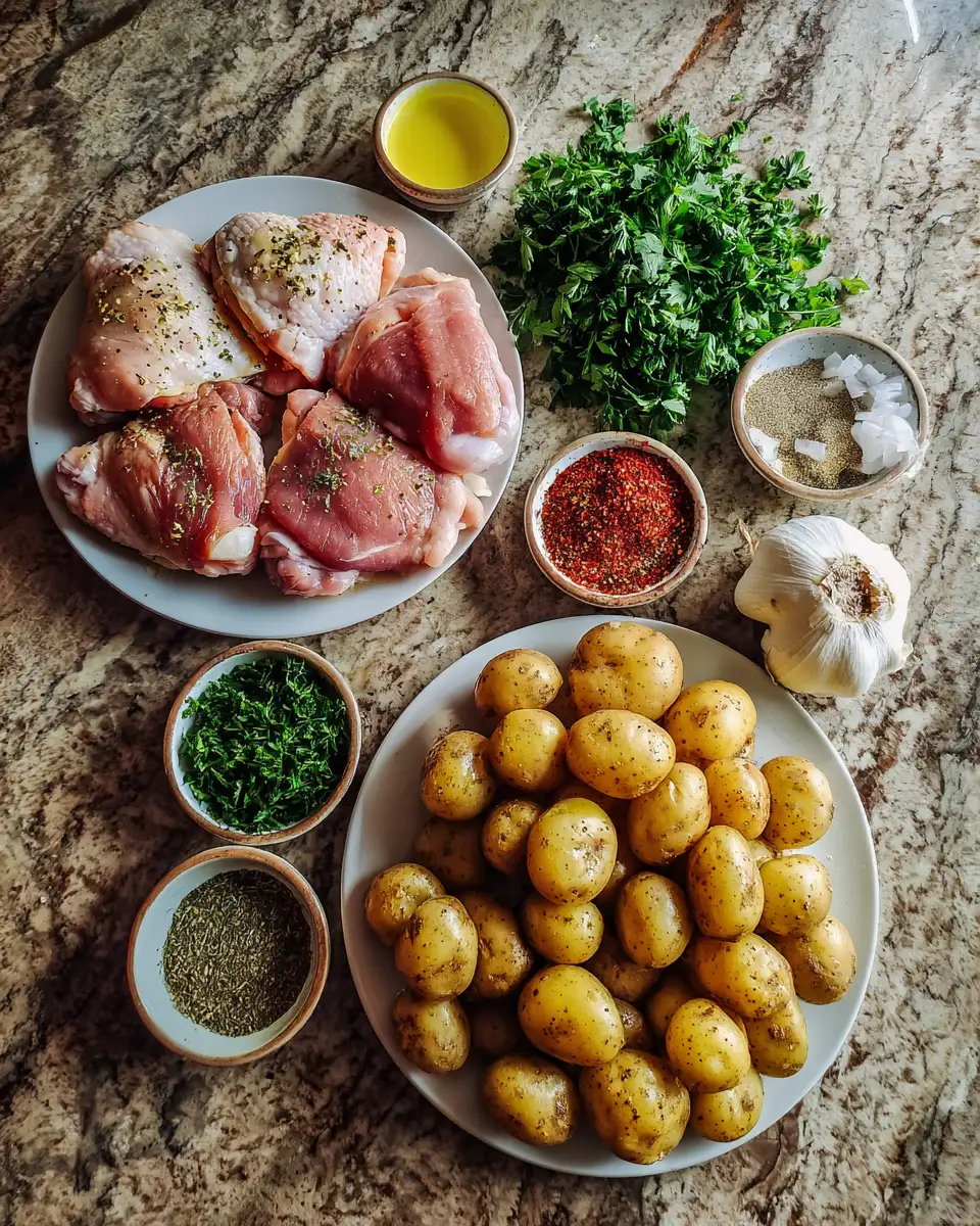 Ingredients for One Pan Wonder: Savory Chicken and Potatoes Delight
