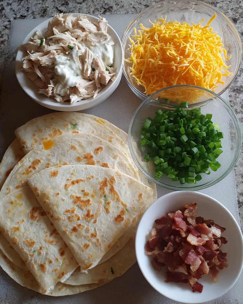 Ingredients for Sizzling Flavor Fusion: Chicken Bacon Ranch Quesadilla Delight