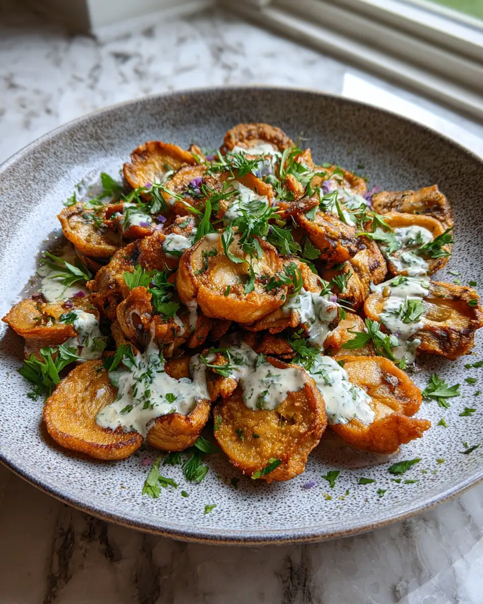 Crispy Christmas Delight: Fried Sliced Mushrooms with Ranch 6 Final dish - Crispy Christmas Delight: Fried Sliced Mushrooms with Ranch