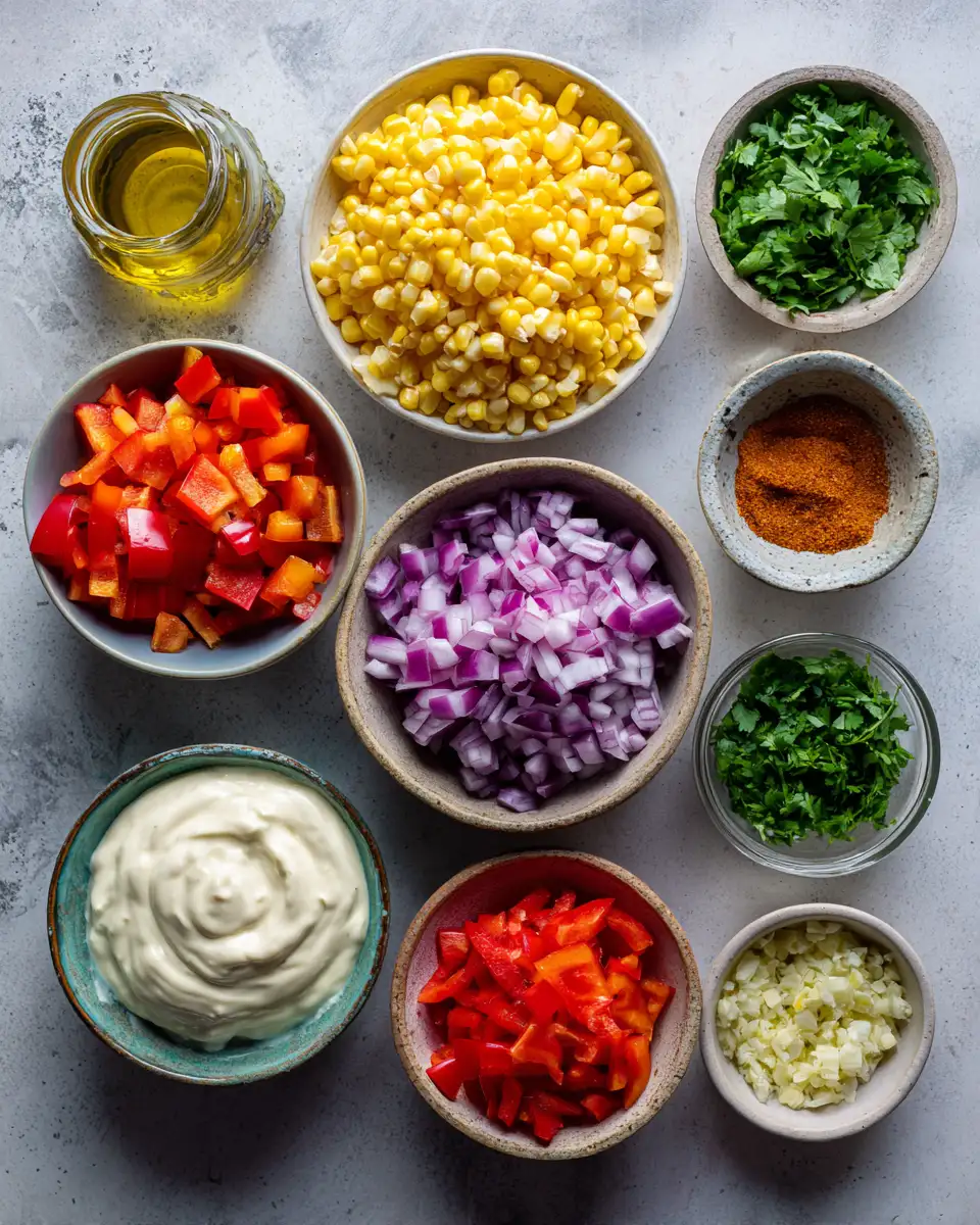 Ingredients for Zesty Corn Salsa Meets Dreamy Creamy Garlic Sauce: A Flavor Fusion Fiesta