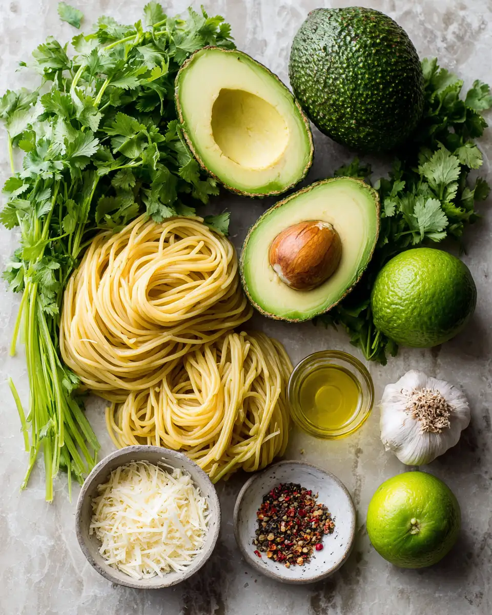 Ingredients for Creamy Avocado Cilantro Pasta: A Dreamy Green Delight