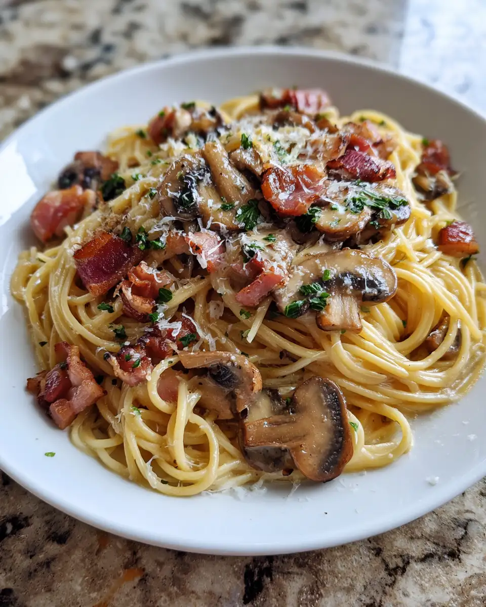 Final dish - Decadence on a Plate: Dive into Creamy Bacon Mushroom Pasta