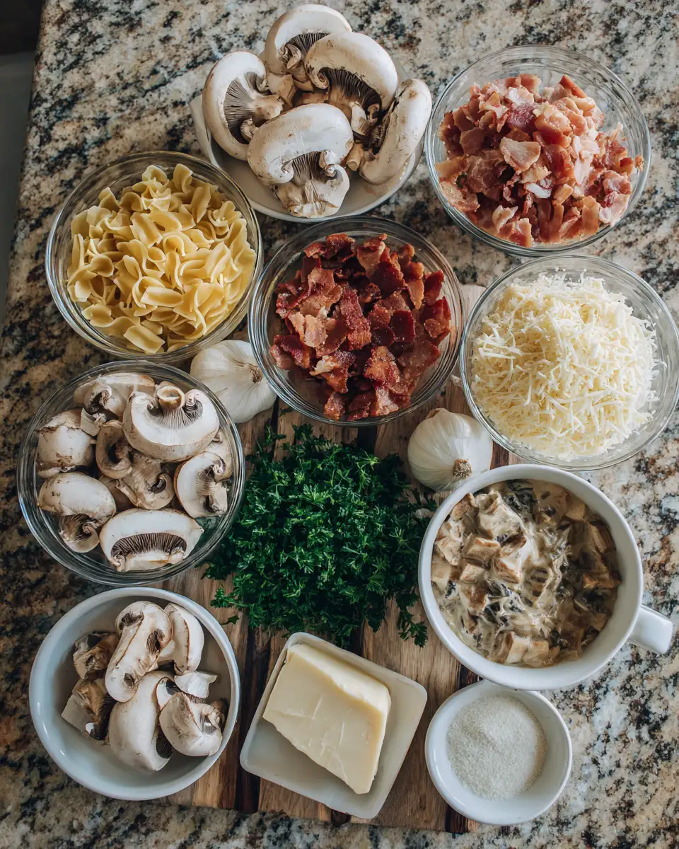 Ingredients for Decadence on a Plate: Dive into Creamy Bacon Mushroom Pasta