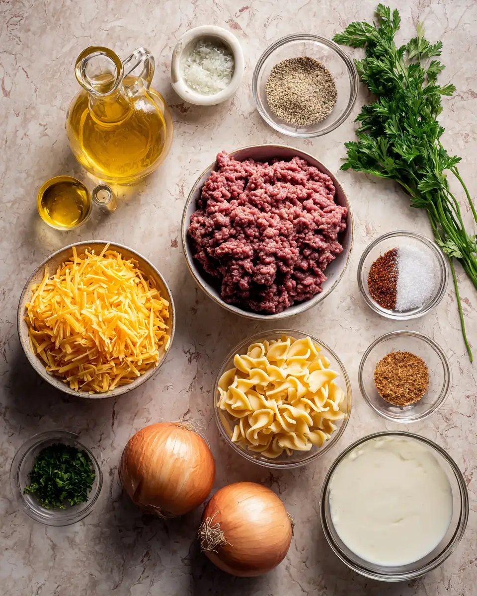 Ingredients for Indulge in the Ultimate Comfort Dish with Creamy Beef and Noodles