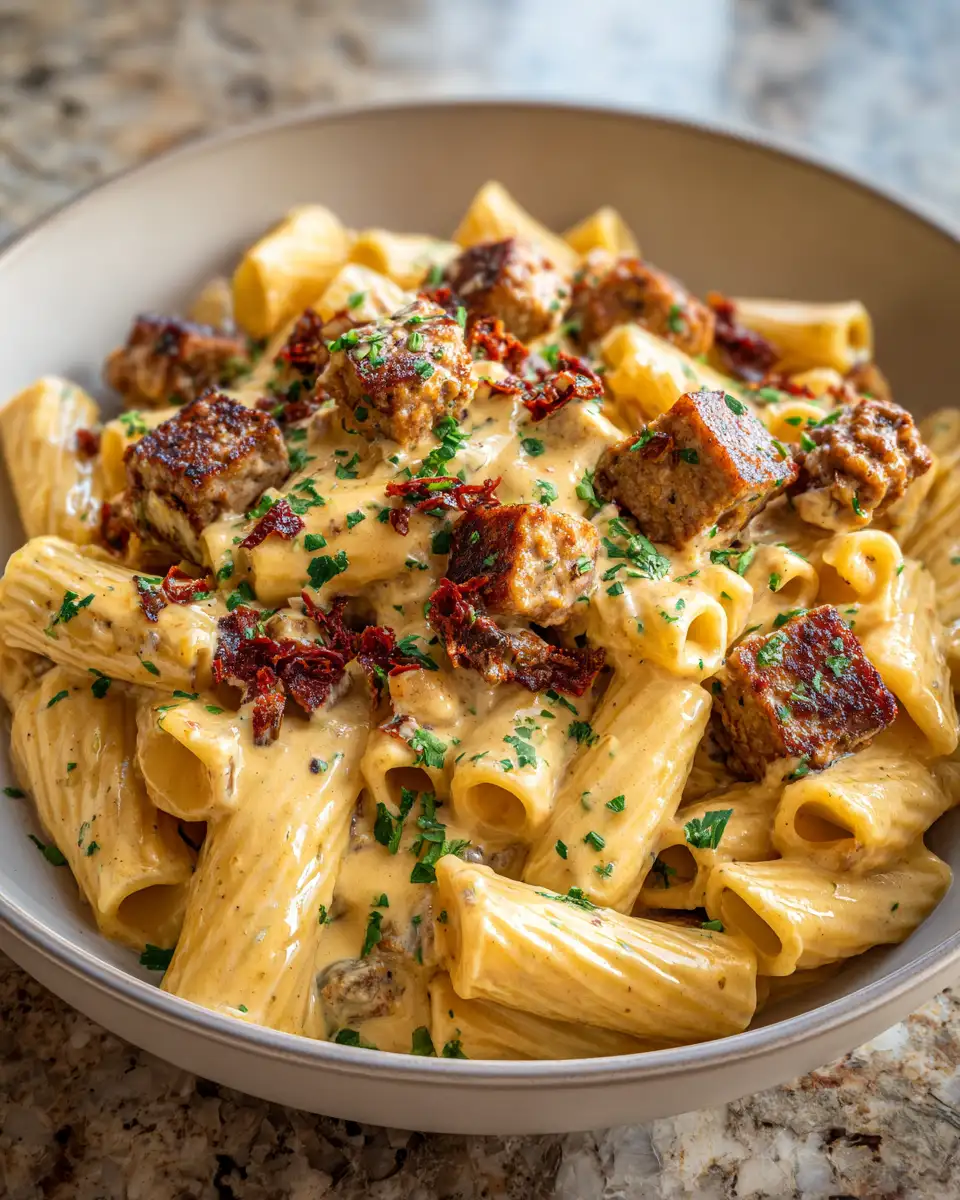 Spice Up Your Dinner with Creamy Cajun Sausage Rigatoni 6 Final dish - Spice Up Your Dinner with Creamy Cajun Sausage Rigatoni