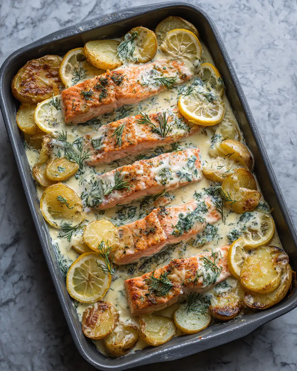 Decadent Delights: Creamy Dill Salmon Potato Bake for Cozy Nights 4 Ingredients for Decadent Delights: Creamy Dill Salmon Potato Bake for Cozy Nights