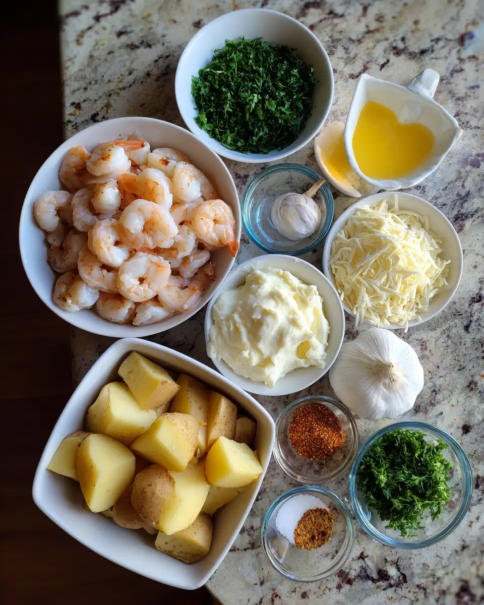 Decadent Creamy Garlic Shrimp Over Heavenly Mashed Potatoes 4 Ingredients for Decadent Creamy Garlic Shrimp Over Heavenly Mashed Potatoes