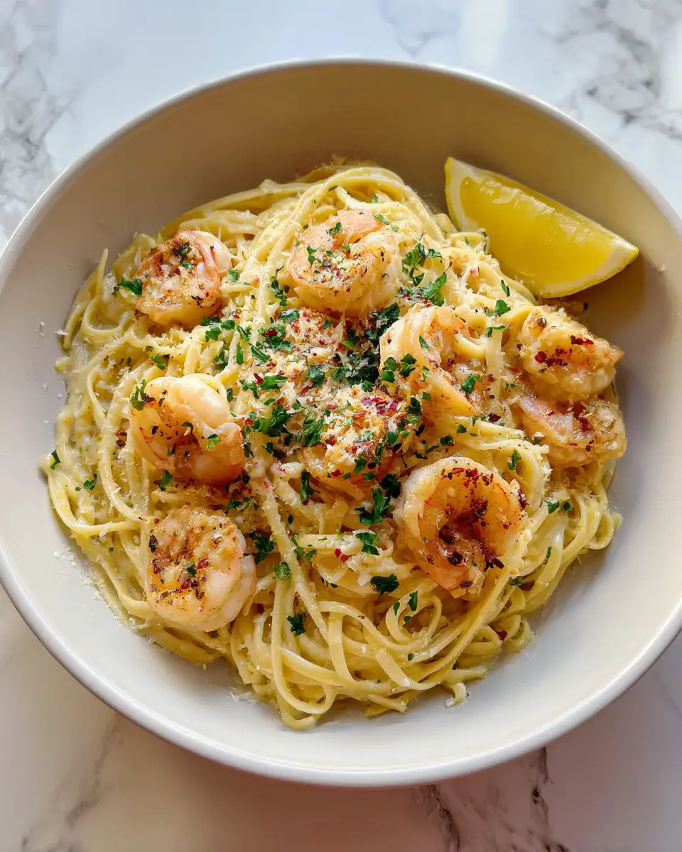 Final dish - Dive into Decadence with Creamy Lemon Garlic Shrimp Pasta