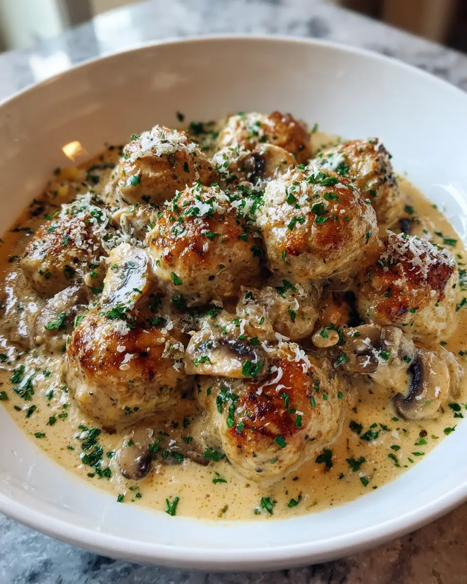 Final dish - Savor the Flavor: Irresistible Creamy Mushroom Chicken Meatballs