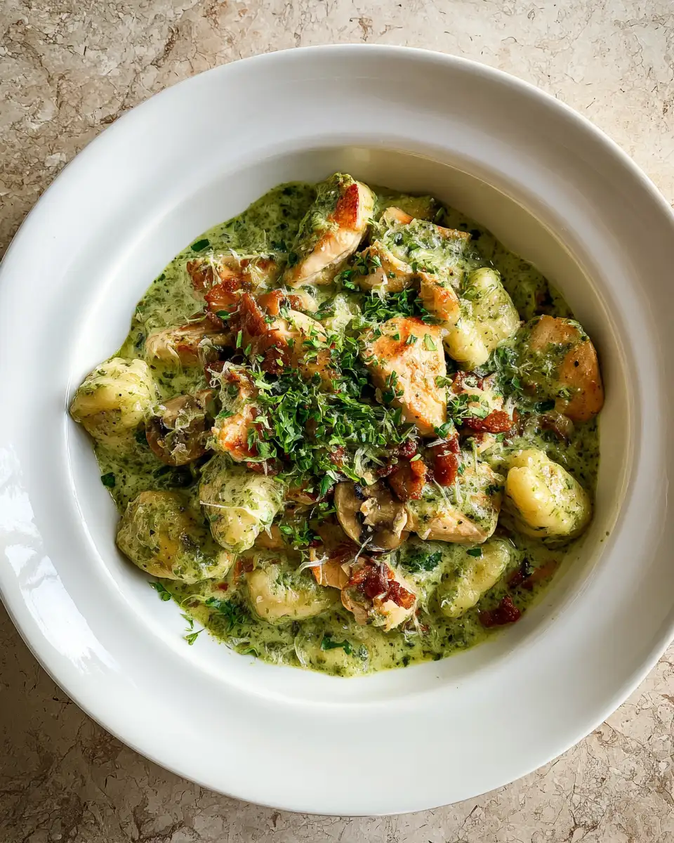 Irresistibly Delicious Creamy Pesto Chicken Gnocchi Recipe 6 Final dish - Irresistibly Delicious Creamy Pesto Chicken Gnocchi Recipe