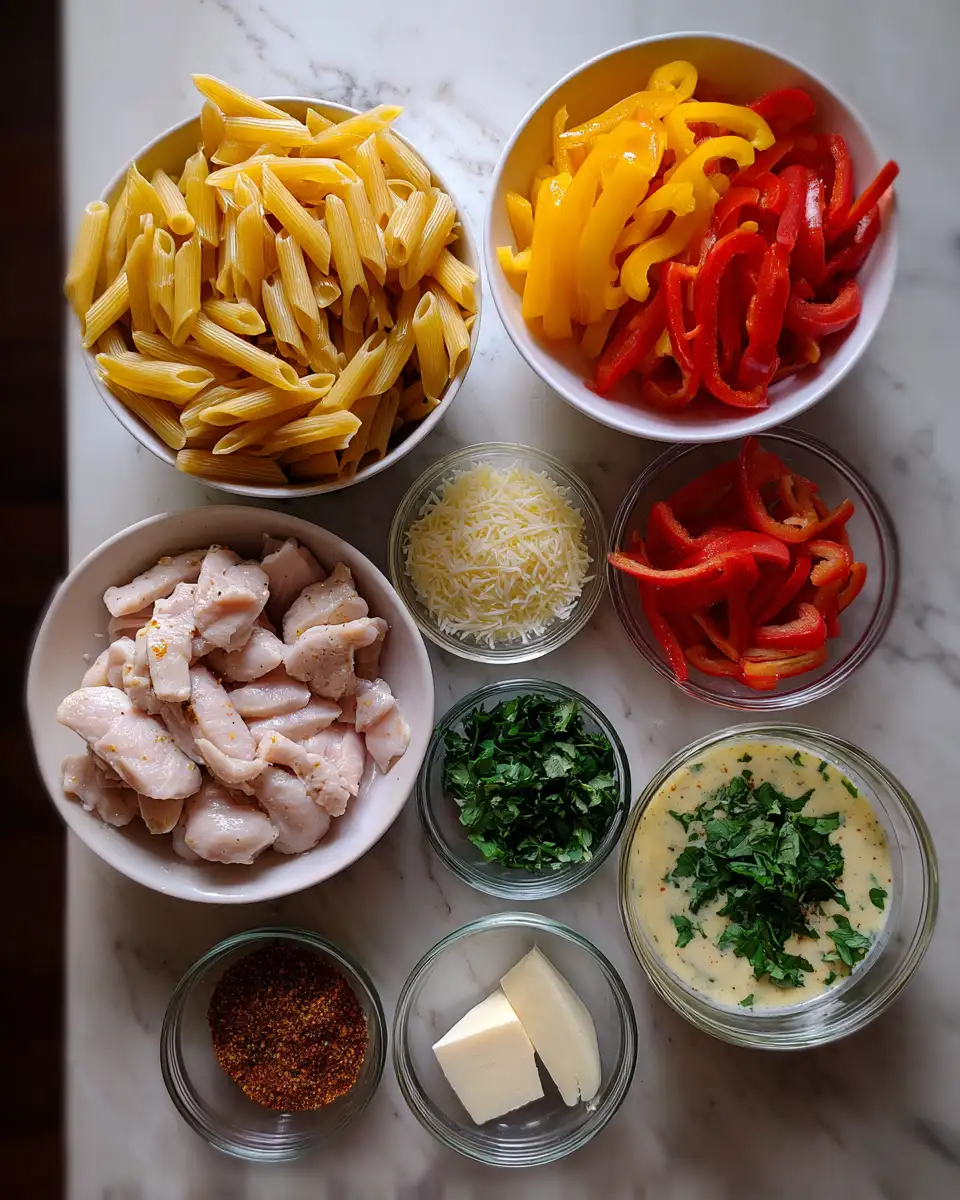 Savor the Spice: Creamy Rasta Pasta with Jerk Chicken Delight 4 Ingredients for Savor the Spice: Creamy Rasta Pasta with Jerk Chicken Delight