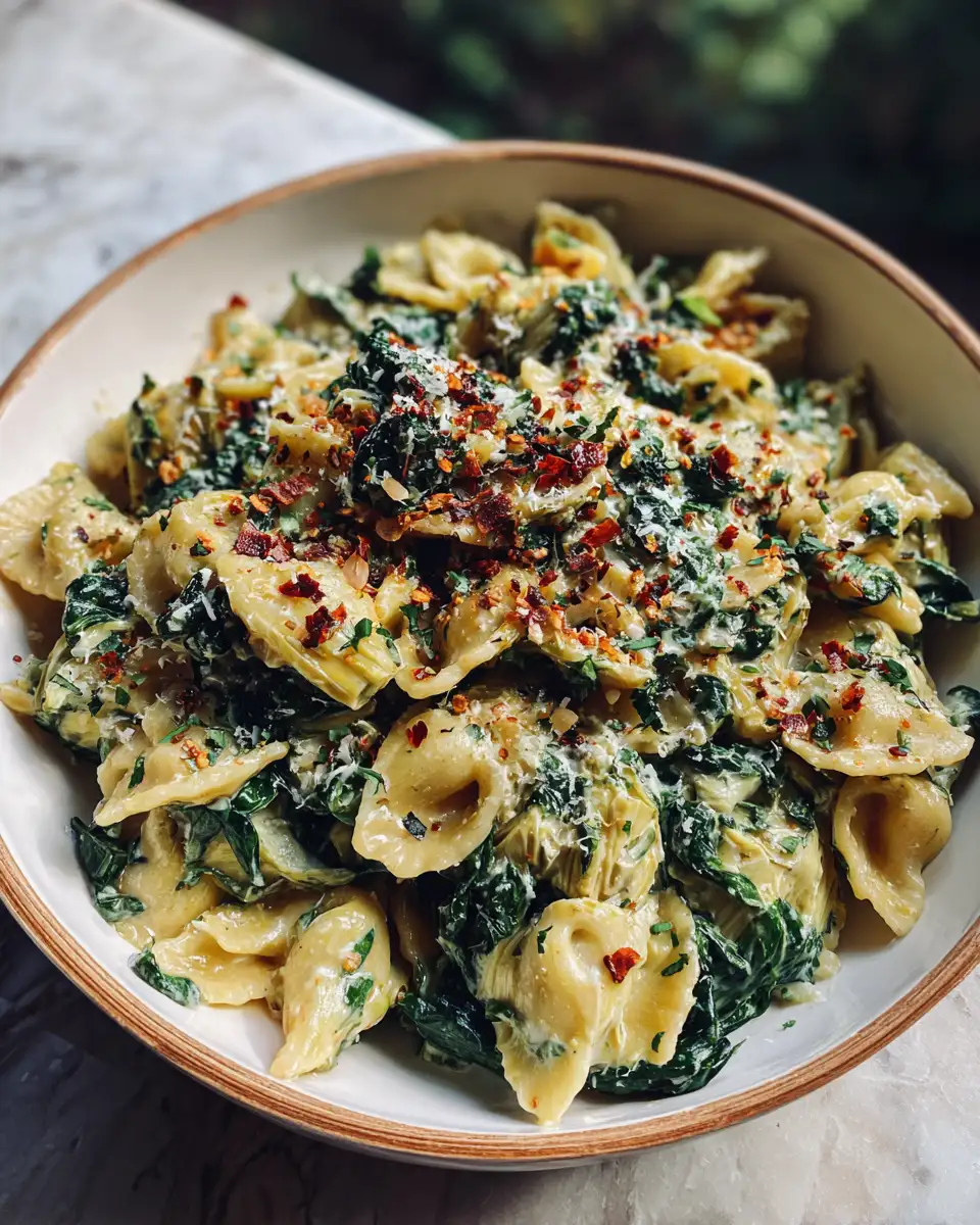 Decadent Delights: Dive into Creamy Spinach Artichoke Pasta 6 Final dish - Decadent Delights: Dive into Creamy Spinach Artichoke Pasta