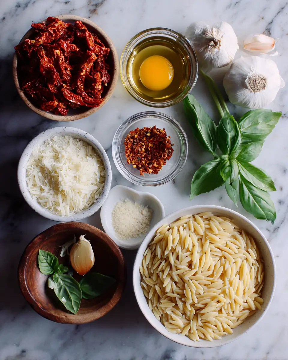 Ingredients for Creamy Sun Dried Tomato Orzo: A Decadent Twist on Comfort Food