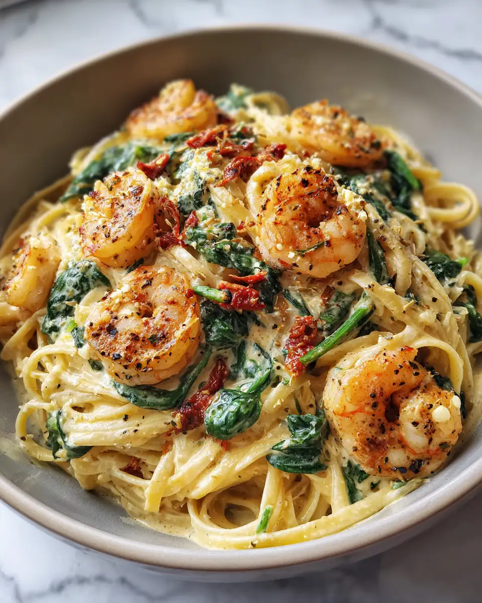 Indulge in the Ultimate Creamy Sun-Dried Tomato Shrimp and Spinach Pasta Delight 6 Final dish - Indulge in the Ultimate Creamy Sun-Dried Tomato Shrimp and Spinach Pasta Delight