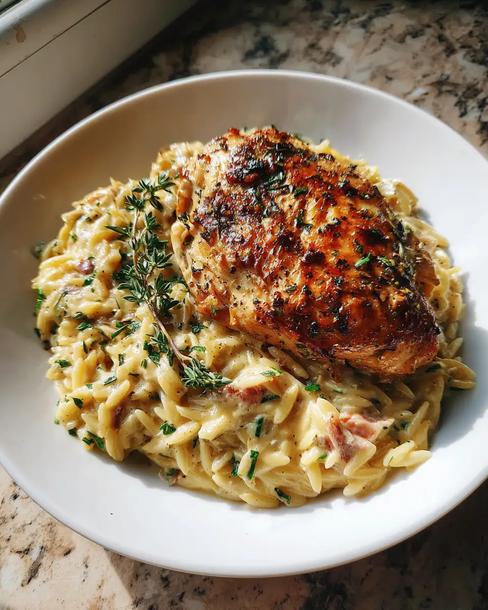 Final dish - Indulge in the Ultimate Comfort: Creamy Tuscan Chicken Orzo Delight