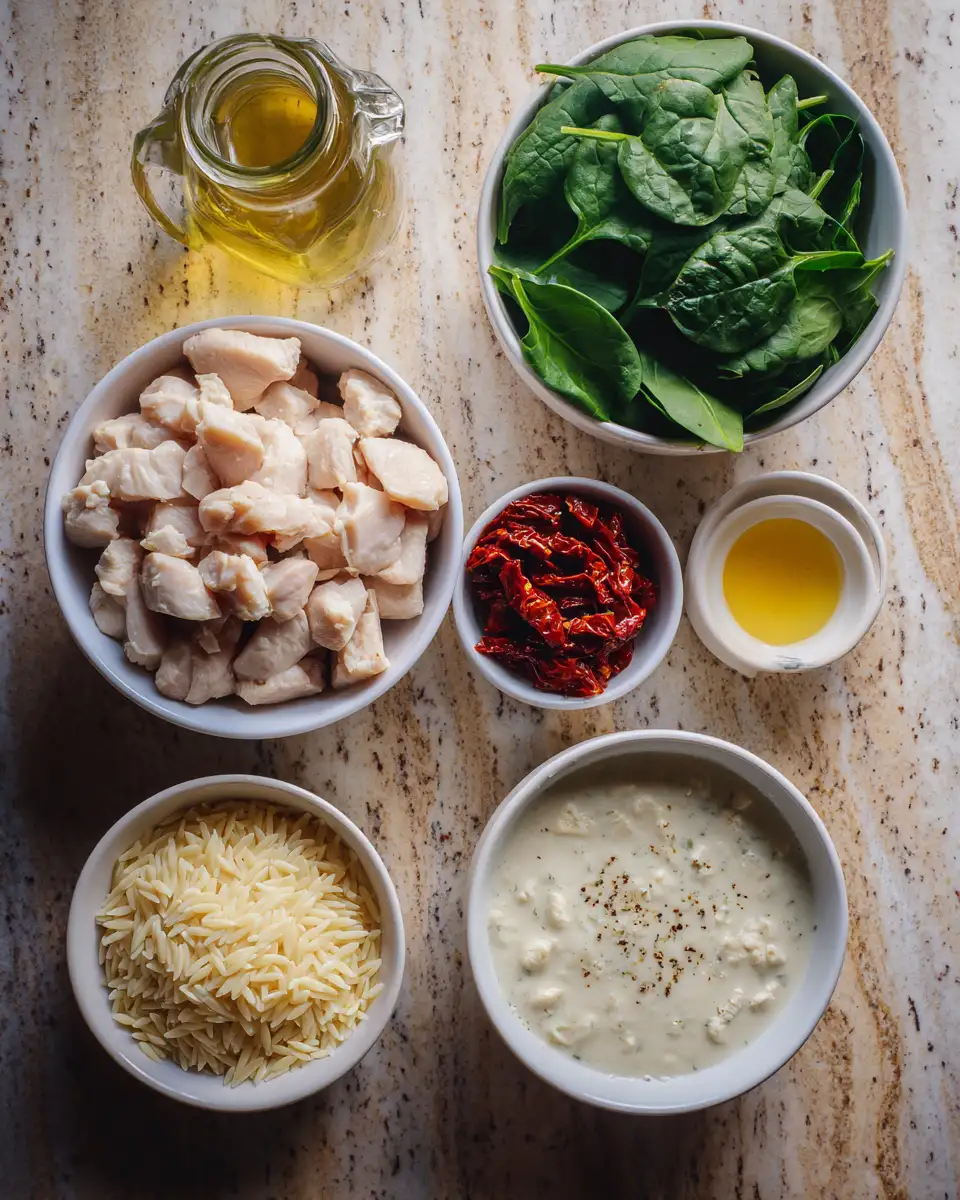 Ingredients for Indulge in the Ultimate Comfort: Creamy Tuscan Chicken Orzo Delight
